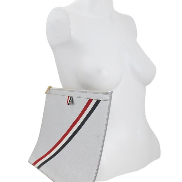 Thom Browne Pebbled Silver Document Pouch Clutch - Picture 5 of 5